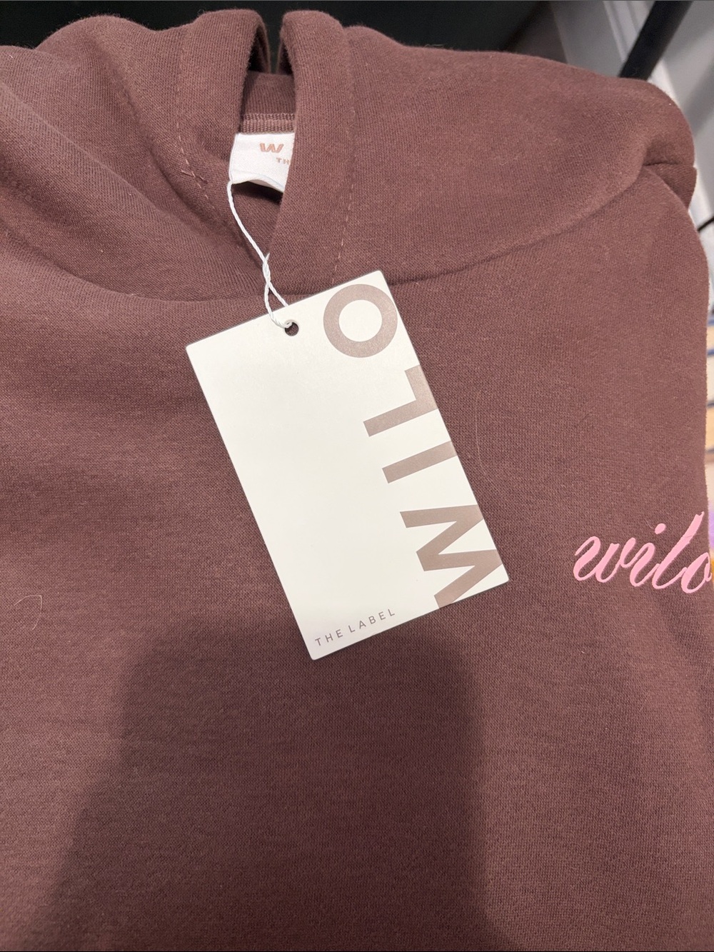 Women's Brown Graphic Hoodie with Pink 'Feeling Lucky' Design - Picture 3 of 3